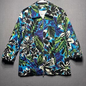 Laura Ashley Bold Floral Zip Jacket L Lightweight Lined Retro Artsy Statement